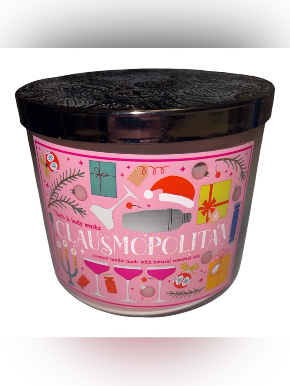 Bath & Body Works Clausmopolitan Christmas candle 3 wick 14.5 oz jar NWT